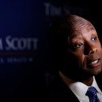 U.S. Sen. Tim Scott, R-S.C., holds a news conference after winning his Senate race against Democratic challenger Thomas A. Dixon at the North Charleston Performing Arts Center in North Charleston, S.C. Tuesday, Nov. 8, 2016. (AP Photo/Mic Smith)