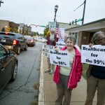 Supporters of the ACA stopped by Rep. Jackie Walorski's office to protest her support repeal and replace Wednesday, Sept. 27, 2017, in Mishawaka, Ind. (Santiago Flores/South Bend Tribune via AP)