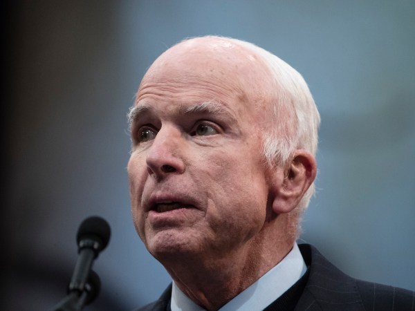 Sen. John McCain, R-Ariz., speaks after he received the Liberty Medal from the National Constitution Center in Philadelphia, Monday, Oct. 16, 2017. The honor is given annually to an individual who displays courage and conviction while striving to secure liberty for people worldwide. (AP Photo/Matt Rourke)