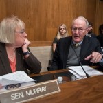 Sen. Patty Murray, D-Wash., the ranking member, and Sen. Lamar Alexander, R-Tenn., chairman of the Senate Health, Education, Labor, and Pensions Committee, meet before the start of a hearing on Capitol Hill in Washington, Wednesday, Oct. 18, 2017, the morning after they reached a deal to resume federal payments to health insurers that President Donald Trump had halted. Sen. Alexander says Trump called him Wednesday morning "to be encouraging" of bipartisan efforts to come up with a plan to stabilize health insurance premiums.   (AP Photo/J. Scott Applewhite)