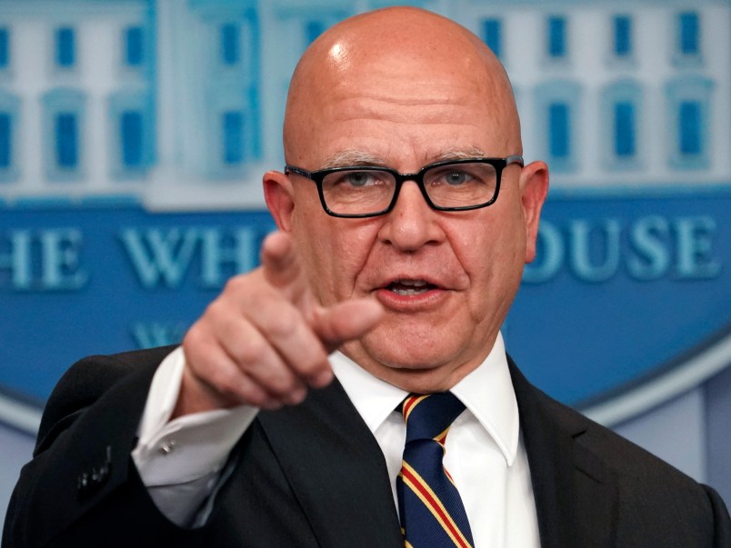 National Security Adviser H.R. McMaster gestures as he answers questions from members of the media during the daily briefing in the Brady Press Briefing Room of the White House, Thursday, Nov. 2, 2017. (AP Photo/Pablo Martinez Monsivais)