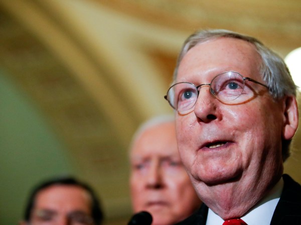 Senate Majority Leader Mitch McConnell of Ky., talks with the media after Senate Republicans met with President Donald Trump on Capitol Hill, Tuesday, Nov. 28, 2017, in Washington. (AP Photo/Alex Brandon)