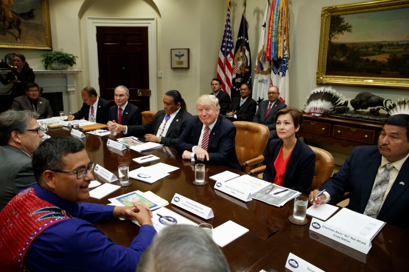 President Donald Trump speaks during an energy roundtable with tribal, state, and local leaders in the Roosevelt Room of the White House, Wednesday, June 28, 2017, in Washington. (AP Photo/Evan Vucci)