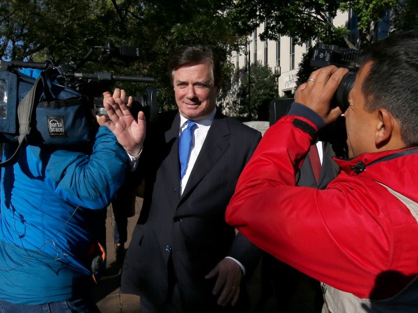 Paul Manafort, President Donald Trump's former campaign chairman, departs at Federal District Court in Washington, Monday, Oct. 30, 2017. Manafort, and a former business associate, Rick Gates, have been told to surrender to federal authorities Monday, according to reports and a person familiar with the matter. (AP Photo/Alex Brandon)