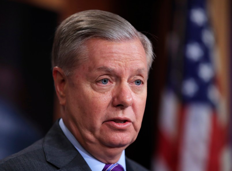 Sen. Lindsey Graham, R-S.C., speaks on why alleged attacker in New York should be held as enemy combatant during a news conference on Capitol Hill in Washington, Wednesday, Nov. 1, 2017.  (AP Photo/Manuel Balce Ceneta)