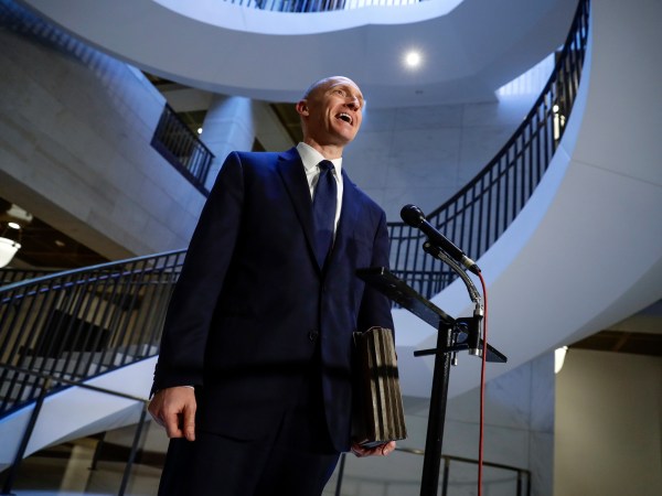 Carter Page, a foreign policy adviser to Donald Trump’s 2016 presidential campaign, speaks with reporters briefly following a day of questions from the House Intelligence Committee, on Capitol Hill in Washington, Thursday, Nov. 2, 2017. (AP Photo/J. Scott Applewhite)