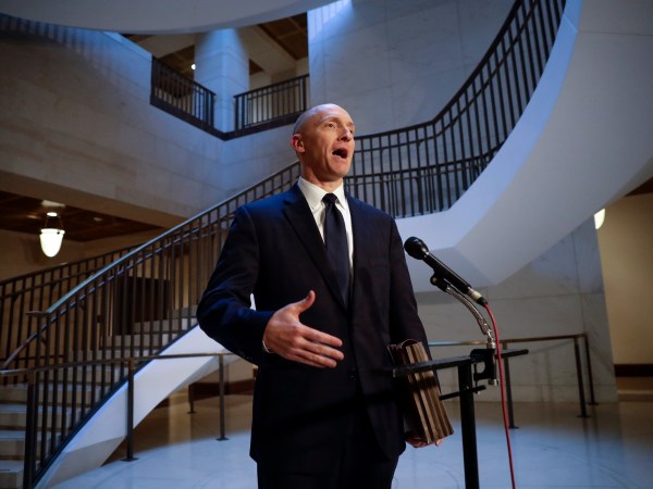 Carter Page, a foreign policy adviser to Donald Trump’s 2016 presidential campaign, speaks with reporters briefly following a day of questions from the House Intelligence Committee, on Capitol Hill in Washington, Thursday, Nov. 2, 2017. (AP Photo/J. Scott Applewhite)