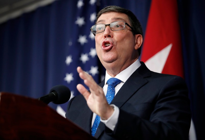 Cuban Foreign Minister Bruno Rodríguez speaks during a media availability at the National Press Club, Thursday, Nov. 2, 2017, in Washington. (AP Photo/Alex Brandon)
