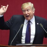 U.S. President Donald Trump delivers a speech at the National Assembly in Seoul, South Korea, Wednesday, Nov. 8, 2017. (AP Photo/Lee Jin-man, Pool)