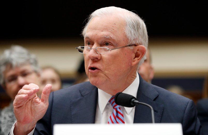 Attorney General Jeff Sessions speaks during a House Judiciary Committee hearing on Capitol Hill, Tuesday, Nov. 14, 2017 in Washington. (AP Photo/Alex Brandon)