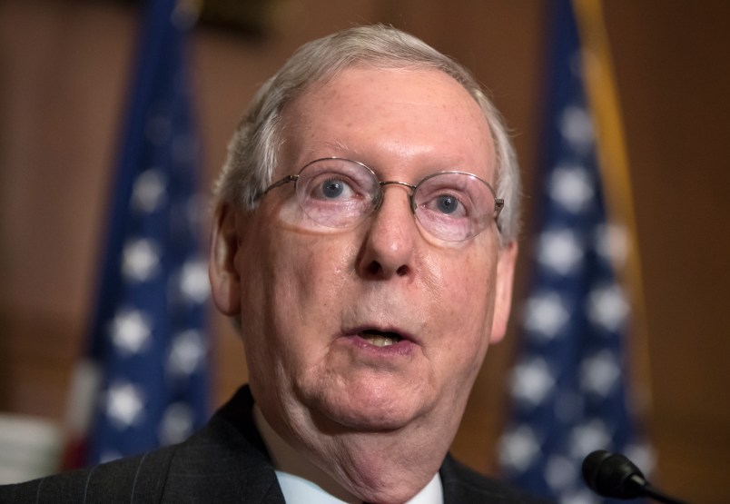 Senate Majority Leader Mitch McConnell, R-Ky., speaks at  a news conference about the Republican tax plan and how the GOP says it will help small business, on Capitol Hill in Washington, Tuesday, Nov. 28, 2017. (AP Photo/J. Scott Applewhite)