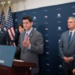 UNITED STATES - NOVEMBER 29: Speaker Paul Ryan, R-Wis., conducts a news conference after the House Republican Conference meeting in the Capitol on November 29, 2017. Also appearing are, from left, Reps. Gregg Harper, R-Miss., Cathy McMorris Rodgers, R-Wash., House Majority Leader Kevin McCarthy, R-Calif., and House Majority Whip Steve Scalise, R-La.. (Photo By Tom Williams/CQ Roll Call)