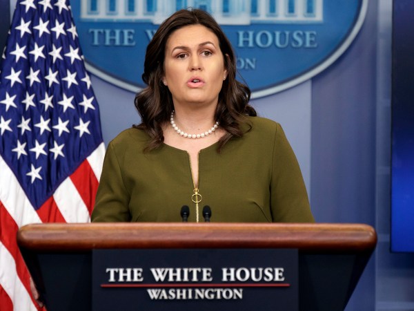 White House press secretary Sarah Huckabee Sanders speaks during the daily press briefing at the White House, Thursday, Nov. 30, 2017, in Washington. (AP Photo/Evan Vucci)