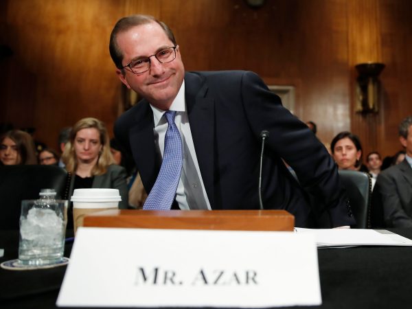 Alex Azar, President Donald Trump's nominee to become Secretary of Health and Human Services, arrives to testify at a Senate Health, Education, Labor and Pensions Committee confirmation hearing on Capitol Hill in Washington, Wednesday, Nov. 29, 2017. (AP Photo/Carolyn Kaster)