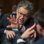 UNITED STATES - OCTOBER 19: Sen. Al Franken, D-Minn., left, talks with Sen. Todd Young, R-Ind., during a Senate Health, Education, Labor and Pensions Committee hearing in Dirksen Building titled "Examining How Healthy Choices Can Improve Health Outcomes and Reduce Costs," on October 19, 2017. (Photo By Tom Williams/CQ Roll Call)