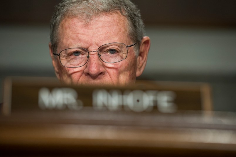 UNITED STATES - APRIL 27: Sen. James Inhofe, R-Okla., attends a Senate Armed Services Committee hearing in Dirksen Building titled "United States Pacific Command and United States Forces Korea," which featured testimony by Navy Adm. Harry Harris Jr., commander of the U.S. Pacific Command on April 27, 2017. (Photo By Tom Williams/CQ Roll Call)
