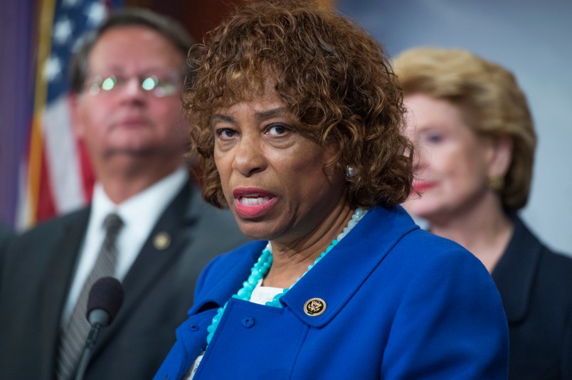 UNITED STATES - SEPTEMBER 27: Rep. Brenda Lawrence, D-Mich., speaks at a news conference in the Capitol to call for aid for the Flint water crisis be included in the government funding bill, September 27, 2016. Sens. Gary Peters, D-Mich., and Debbie Stabenow, D-Mich., also appear. (Photo By Tom Williams/CQ Roll Call) (CQ Roll Call via AP Images)