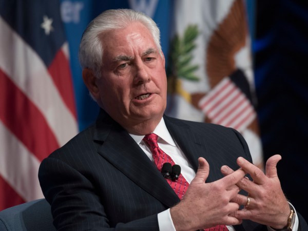 Secretary of State Rex Tillerson participates in a conversation with Wilson Center President and CEO Jane Harman at Wilson Center in Washington, Tuesday, Nov. 28, 2017. (AP Photo/Sait Serkan Gurbuz)