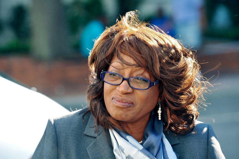 FILE  In this May 5, 2017 file photo, former U.S. Rep. Corrine Brown walks to the federal courthouse in Jacksonville, Fla., where she is expected to retake the stand in her trial on federal fraud and tax charges. Brown found guilty, Thursday, May 11, of fraudulently taking hundreds of thousands from sham charity.   (Bob Self/The Florida Times-Union via AP)