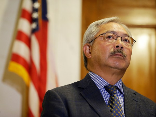 San Francisco Mayor Ed Lee listens to questions during a news conference at City Hall Tuesday, Aug. 15, 2017, in San Francisco. San Francisco's mayor is calling on federal officials to reject or significantly modify permission for a right-wing political organization called Patriot Prayer to hold a rally in the city on Aug. 26. The National Park Service told the organization its permit to hold a three-hour rally on San Francisco's Crissy Field was approved last week, before the violent encounters in Virginia last weekend. (AP Photo/Eric Risberg)