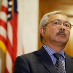 San Francisco Mayor Ed Lee listens to questions during a news conference at City Hall Tuesday, Aug. 15, 2017, in San Francisco. San Francisco's mayor is calling on federal officials to reject or significantly modify permission for a right-wing political organization called Patriot Prayer to hold a rally in the city on Aug. 26. The National Park Service told the organization its permit to hold a three-hour rally on San Francisco's Crissy Field was approved last week, before the violent encounters in Virginia last weekend. (AP Photo/Eric Risberg)