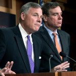Senate Select Committee on Intelligence Chairman Richard Burr, R-N.C., left, and Vice Chairman Mark Warner, D-Va., update reporters on the status of their inquiry into Russian interference in the 2016 U.S. elections, at the Capitol in Washington, Wednesday, Oct. 4, 2017. Burr says the committee has interviewed more than 100 witnesses as part of its investigation and that more work still needs to be done. (AP Photo/J. Scott Applewhite)