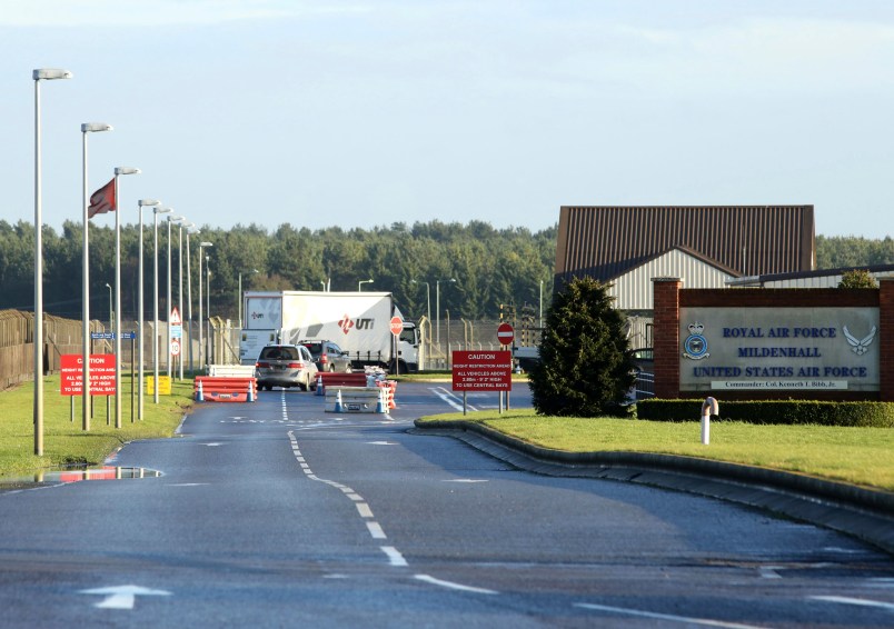 File photo dated 08/01/15 of American Air Force Base RAF Mildenhall in Suffolk. Suffolk Police says officers are responding to reports of a "significant incident at RAF Mildenhall", amid reports of a car trying to ram the gates. PRESS ASSOCIATION Photo. Issue date: Monday December 18, 2017. See PA story POLICE Mildenhall. Photo credit should read: Chris Radburn/PA Wire