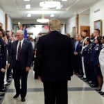 President Donald Trump and Vice President Mike Pence greet military personnel during their visit to the Pentagon, Thursday, July 20, 2017. (AP Photo/Pablo Martinez Monsivais)