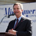 Sam Haskell, left, CEO of Miss America Organization, speaks during Miss America Pageant arrival ceremonies Tuesday, Aug. 30, 2016, in Atlantic City. The contestants from all 50 states, the District of Columbia and Puerto Rico were welcomed to the city Tuesday afternoon to kick off two weeks that will culminate in the crowning of the 2017 Miss America on Sept. 11. (AP Photo/Mel Evans)