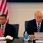 Republican presidential candidate Donald Trump, conducts a roundtable discussion on national security in his offices in Trump Tower in New York, Wednesday, Aug. 17, 2016. Left is Ret. Army Gen. Mike Flynn and right is Ret. Army Lt. Gen. Keith Kellogg. (AP Photo/Gerald Herbert)