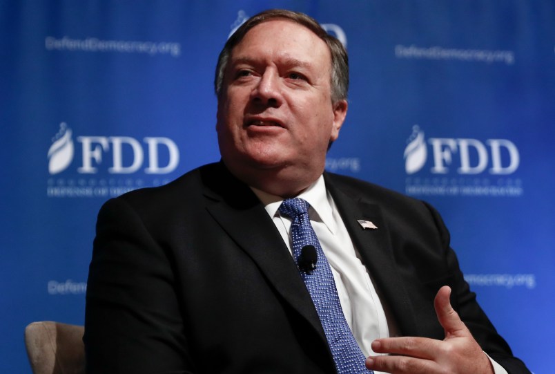 CIA Director Mike Pompeo speaks during the Foundation for Defense of Democracies (FDD) National Security Summit in Washington, Thursday, Oct. 19, 2017. (AP Photo/Carolyn Kaster)