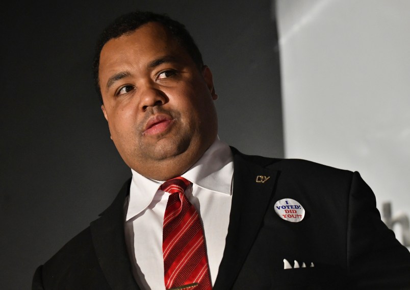 Coleman Young II waits for the microphone to give his concession speech at the election night party for mayoral candidate Coleman Young II at Southern Fire Bistro & Lounge in Detroit on Nov. 7, 2017. (Robin Buckson / The Detroit News)