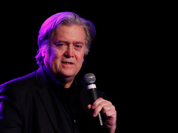 Steve Bannon, the former chief strategist to President Donald Trump, speaks at the Macomb County Republican Party dinner in Warren, Mich., Wednesday, Nov. 8, 2017. The event takes place on the anniversary of the elction that put Trump in the White House.  (AP Photo/Paul Sancya)