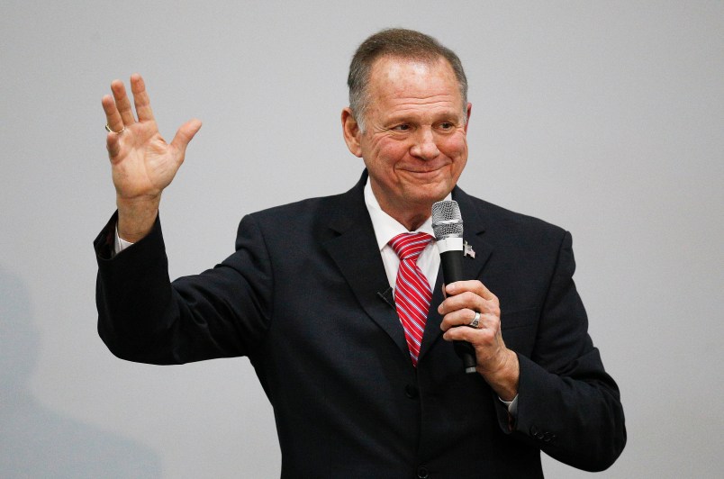 Former Alabama Chief Justice and U.S. Senate candidate Roy Moore speaks at a revival, Tuesday, Nov. 14, 2017, in Jackson, Ala. (AP Photo/Brynn Anderson)