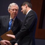 UNITED STATES - NOVEMBER 09: Senate Majority Leader Mitch McConnell, R-Ky., left, and Speaker of the House Paul Ryan, R-Wis., attend a U.S. Capitol Police Medal of Honor ceremony in the Congressional Auditorium on November 9, 2017. Special Agents Crystal Griner and David Bailey of the U.S. Capitol Police and three officers from the Alexandria Police Department received the USCP's Medal of Honor for their actions during the GOP baseball practice shooting in June. (Photo By Tom Williams/CQ Roll Call)