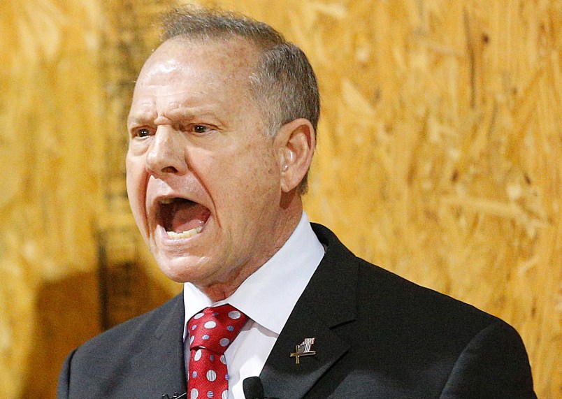 Former Alabama Chief Justice and U.S. Senate candidate Roy Moore speaks at a rally, Thursday, Nov. 30, 2017 in Dora, Ala. (AP Photo/Brynn Anderson)
