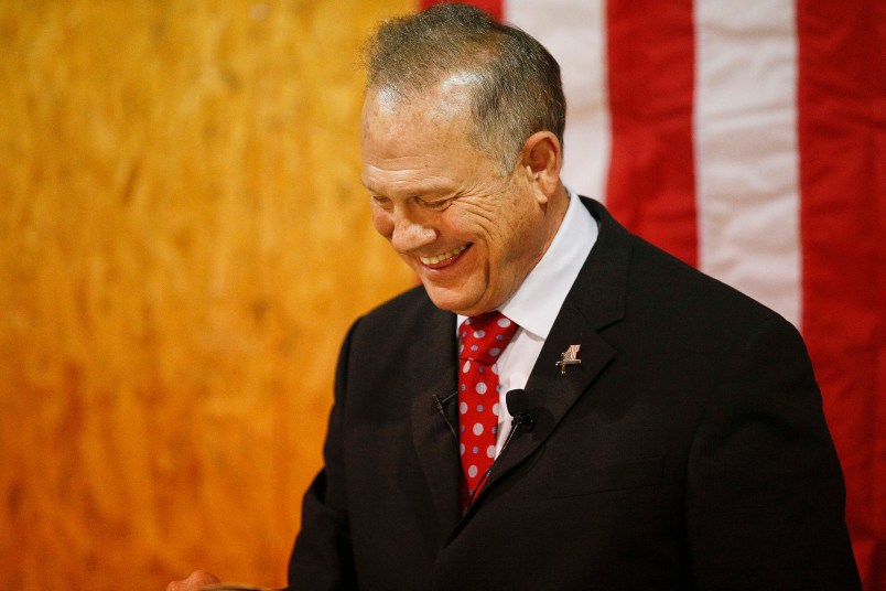 Former Alabama Chief Justice and U.S. Senate candidate Roy Moore speaks at a campaign rally, Thursday, Nov. 30, 2017 in Dora, Ala. (AP Photo/Brynn Anderson)