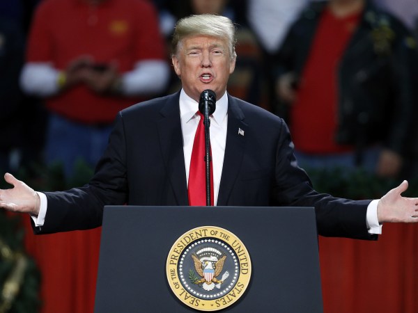 President Donald Trump speaks during a rally in Pensacola, Fla., Friday, December 8, 2017. (AP Photo/Jonathan Bachman)