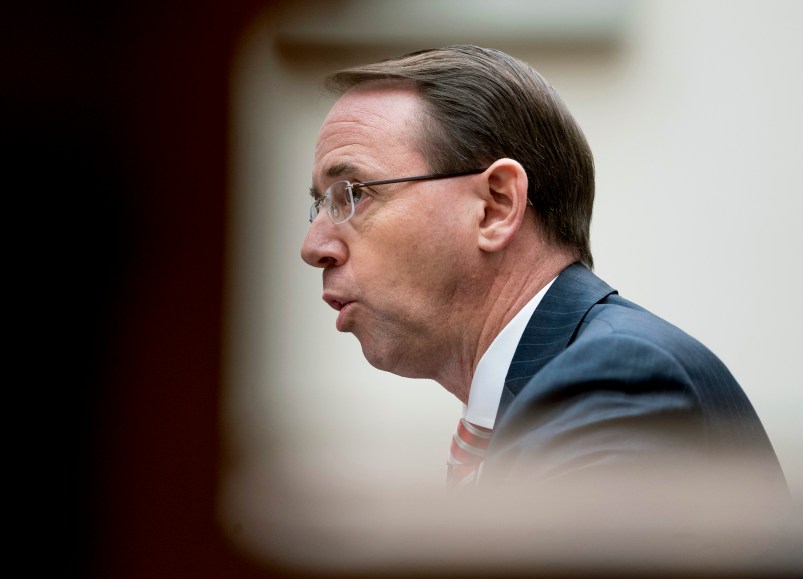 Deputy Attorney General Rod Rosenstein speaks before a House Committee on the Judiciary oversight hearing on Capitol Hill, Wednesday, Dec. 13, 2017 in Washington. Two FBI officials who would later be assigned to the special counsel's investigation into Donald Trump's presidential campaign described him with insults like "idiot" and "loathsome human" in a series of text messages last year, according to copies of the messages released Tuesday. (AP Photo/Andrew Harnik)
