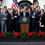 President Donald Trump speaks during a bill passage event on the South Lawn of the White House in Washington, Wednesday, Dec. 20, 2017, to acknowledge the final passage of tax cut legislation by congress. (AP Photo/Carolyn Kaster)