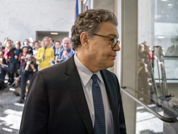 Sen. Al Franken, D-Minn., returns to his office after telling reporters he's embarrassed and ashamed amid sexual misconduct allegations but plans to continue his work in Congress, on Capitol Hill in Washington, Monday, Nov. 27, 2017. The allegations arose after Los Angeles radio personality Leann Tweeden released a photo showing Franken, then a comedian, reaching out as if to grope her while she slept on a military aircraft during a USO tour in 2006,  (AP Photo/J. Scott Applewhite)