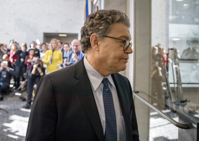 Sen. Al Franken, D-Minn., returns to his office after telling reporters he's embarrassed and ashamed amid sexual misconduct allegations but plans to continue his work in Congress, on Capitol Hill in Washington, Monday, Nov. 27, 2017. The allegations arose after Los Angeles radio personality Leann Tweeden released a photo showing Franken, then a comedian, reaching out as if to grope her while she slept on a military aircraft during a USO tour in 2006,  (AP Photo/J. Scott Applewhite)
