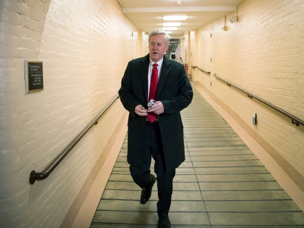 Rep. Mark Meadows, R-N.C., chairman of the conservative Freedom Caucus, arrives for a closed-door strategy session with House Republicans as the deadline looms to pass a spending bill to fund the government by week's end, on Capitol Hill in Washington, Tuesday, Dec. 5, 2017.  (AP Photo/J. Scott Applewhite)
