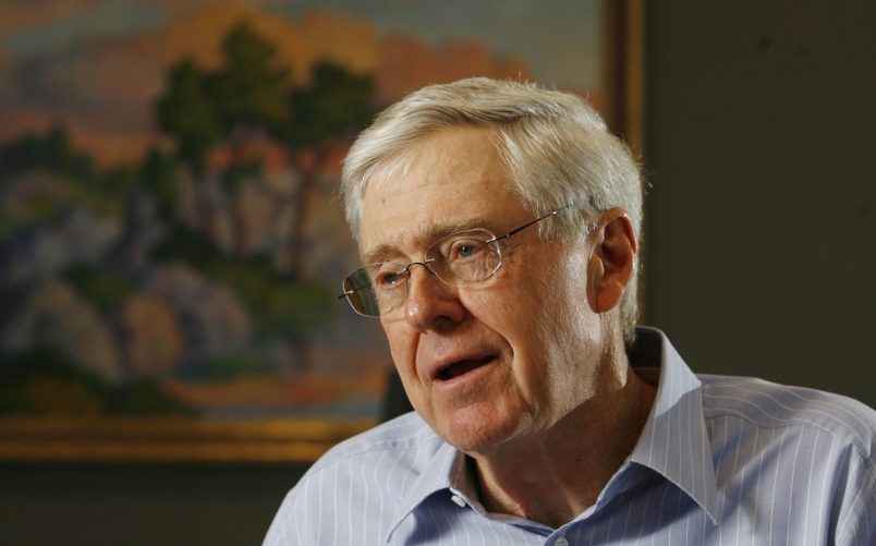 In this February 26, 2007 file photograph, Charles Koch, head of Koch Industries, talks passionately about his new book on Market Based Management. (Bo Rader/Wichita Eagle/MCT)