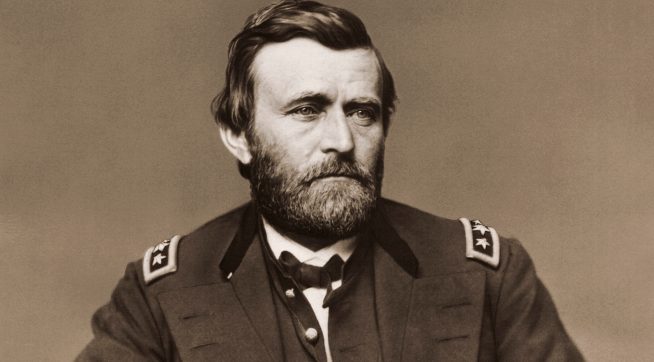 Photograph of Ulysses S. Grant (1822-1885) shown wearing a military uniform and posing for a portrait. He served in the U.S. Civil War at various levels of military command. Grant was promoted to lieutenant general in 1864 and given command of all Union armies. He was eighteenth president of the United States, elected in 1868 and reelected in 1872.