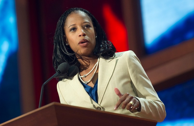 UNITED STATES - AUGUST 28: Saratoga Springs Mayor Mia Love speaks at the 2012 Republican National Convention at the Tampa Bay Times Forum. (Photo By Chris Maddaloni/CQ Roll Call)