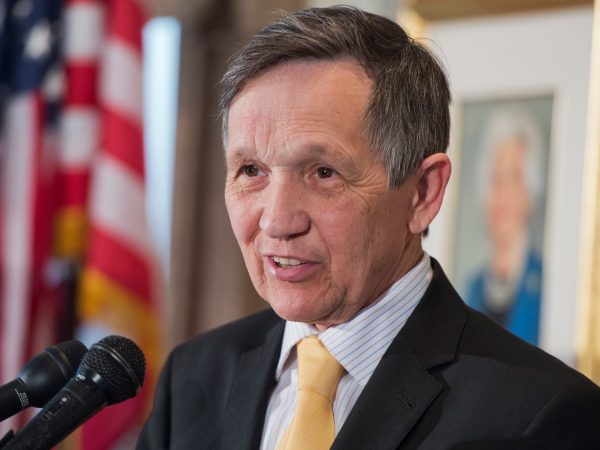 UNITED STATES - APRIL 17: Former Rep. Dennis Kucinich, D-Ohio, speaks at an event at the Capitol Hill Club to launch of the Ron Paul Institute for Peace and Prosperity. (Photo By Tom Williams/CQ Roll Call)