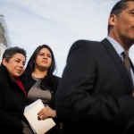 UNITED STATES - DECEMBER 04: From left, Clarissa Martinez-De-Castro of the National Council of La Raza, Lorella Praeli of United We Dream, Chairman of the House Democratic Caucus Rep. Xavier Becerra, D-Calif., House Minority Whip Steny Hoyer, D-Md., attend a news conference at the House Triangle, to call on House Republicans to pass a comprehensive immigration reform bill, December 4, 2014. (Photo By Tom Williams/CQ Roll Call)