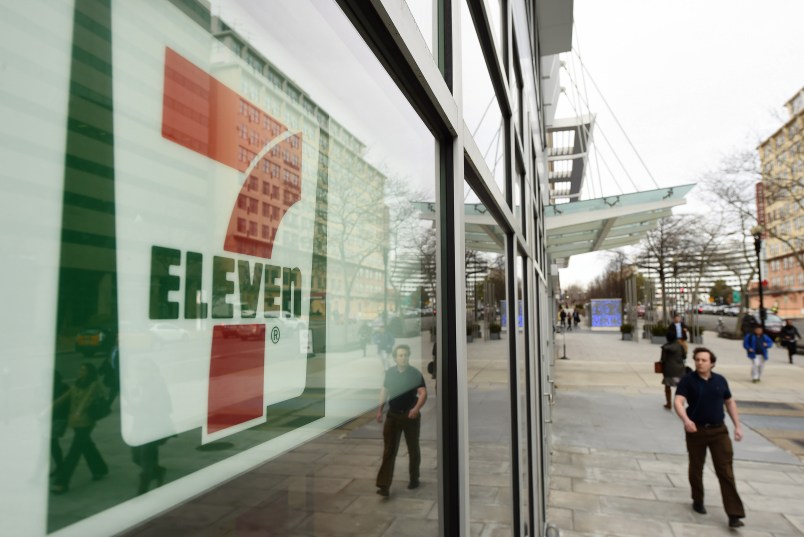 WASHINGTON, DC - MARCH 11: A 7-Eleven is seen at the corner of L St. NW and Vermont Ave. NW on Wednesday March 11, 2015 in Washington, DC. (Photo by Matt McClain/ The Washington Post)