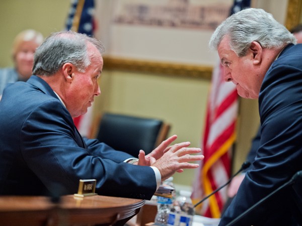 UNITED STATES - JUNE 03: Ed Cassidy, left, Chief Administrative Officer of the House, talks with Rep. Bob Brady, D-Pa., after a House Administration Committee hearing in Longworth Building titled "House Officer Priorities for 2016 and Beyond," June 3, 2015. (Photo By Tom Williams/CQ Roll Call)